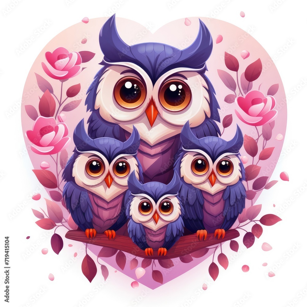 Obraz premium Illustration of a family of owls on a white background.