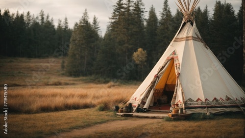 Native american indian wigwam in the meadow