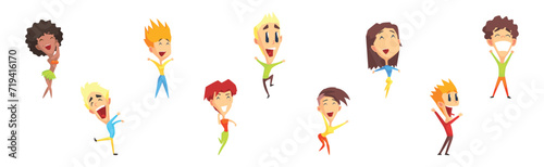 Happy Excited People Character Rejoice and Cheering Vector Set