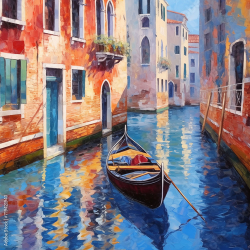 Fototapeta Naklejka Na Ścianę i Meble -  Gondola on Venice river oil painted