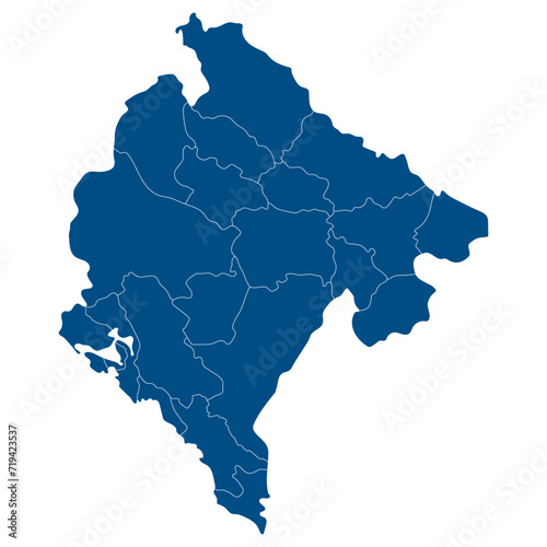 Montenegro map. Map of Montenegro in administrative provinces in blue color