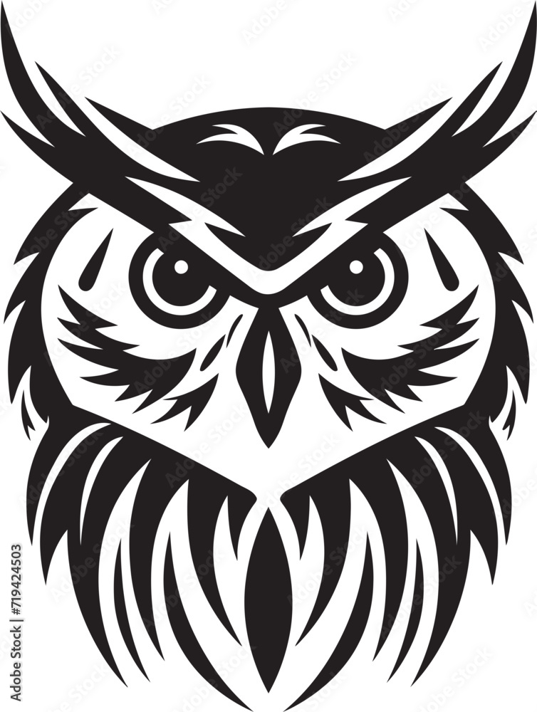 Ink Splashed Sentinel Black Owl GraphicMidnight Guardian Owl in Dark Vector