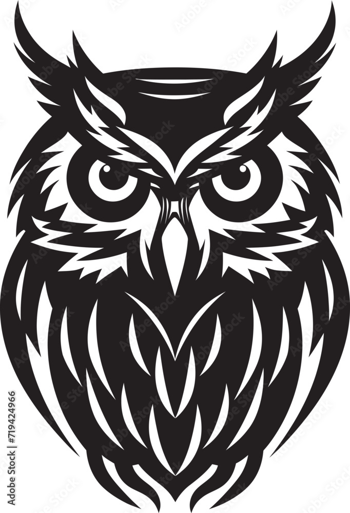 Midnight Shadows Black Owl SilhouetteShaded Serenity Vector Owl Illustration