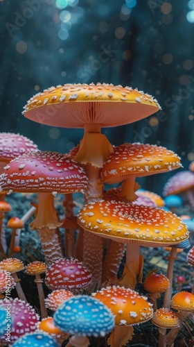 Magic mushroom in psychedelic world. 