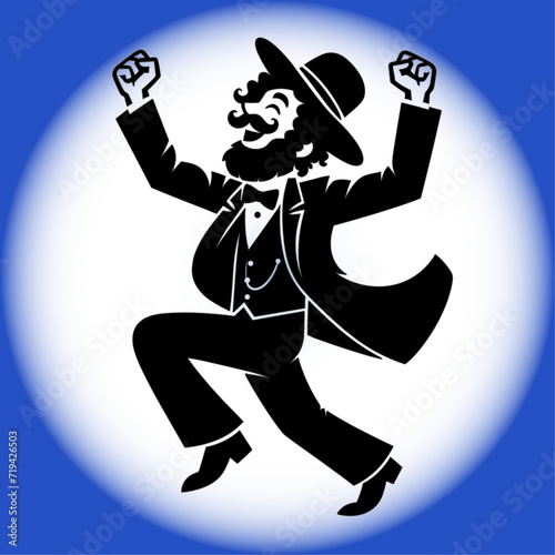 silhouette of a Jew dancing against the background of the colors of the Israeli flag