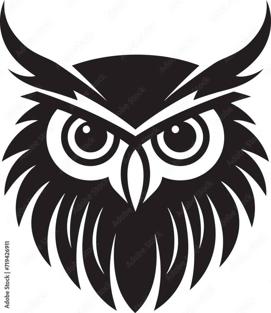 Symbol of Knowledge Black Owl Watercolor IllustrationNocturnal Wanderer Black Owl Detailed Vector Icon