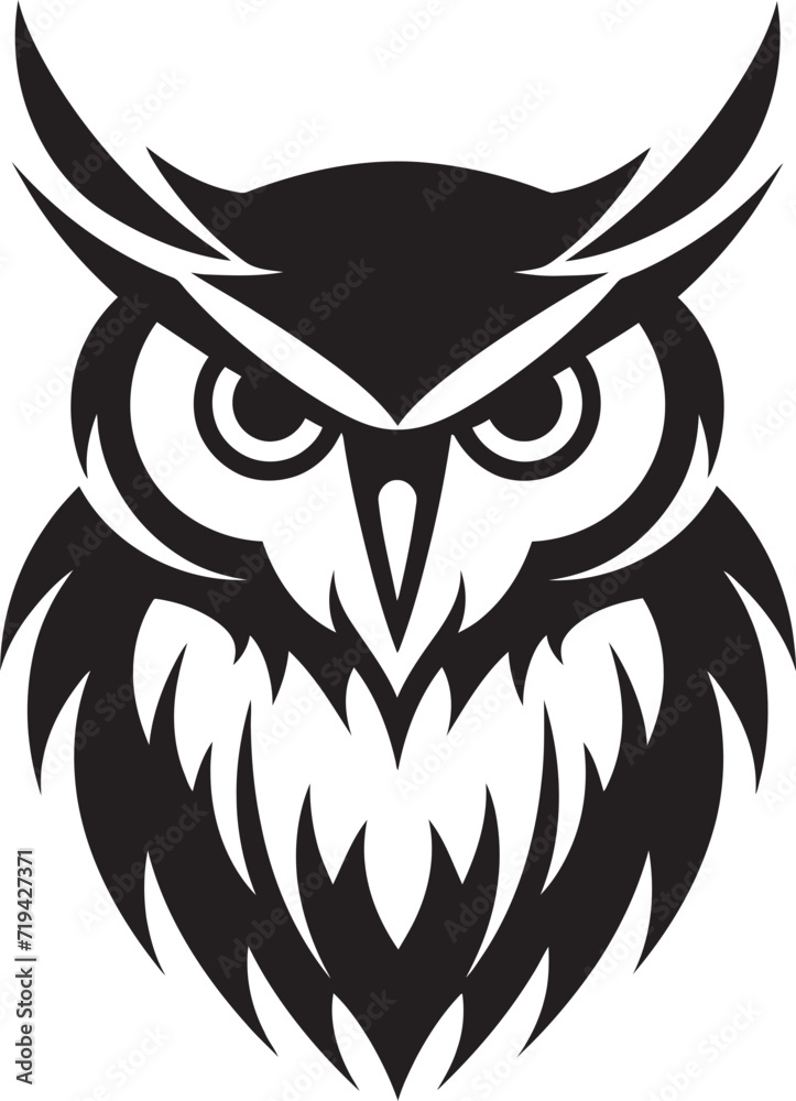 Eclipse Elegance Owl in Black VectorWhispering Nightfall Black Owl Design