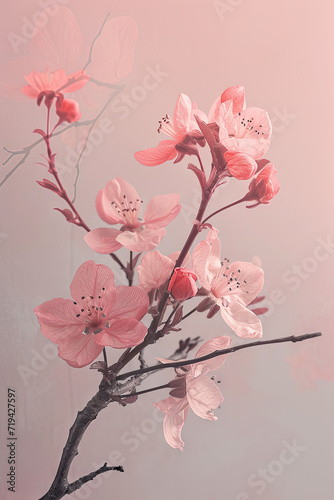 apple tree branch with big pink flowers