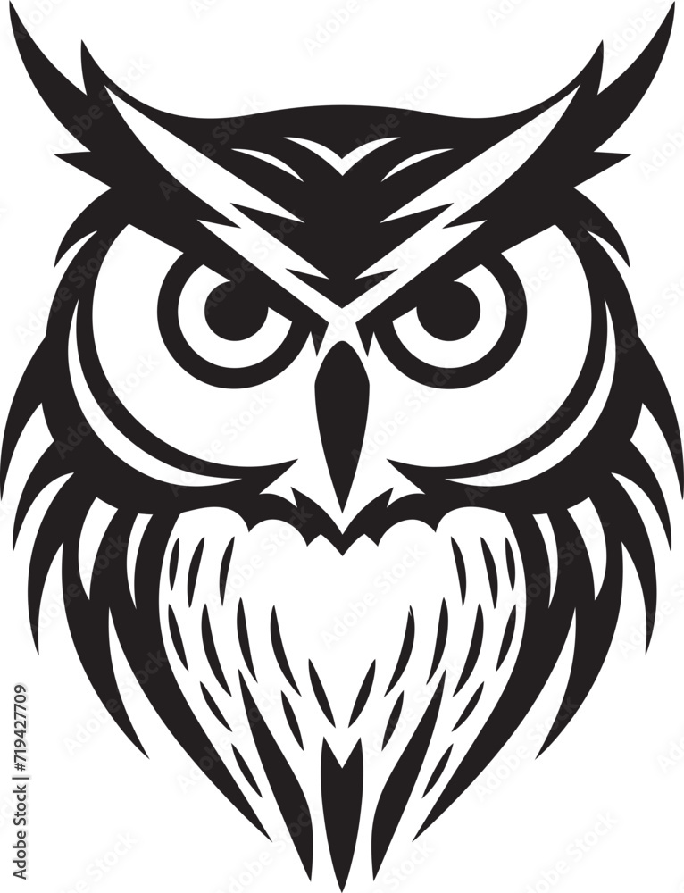 Enigmatic Perch Black Owl DesignLunar Elegance Owl in Black Vector