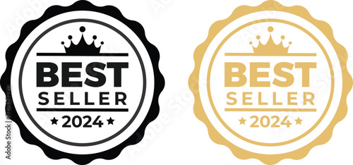 Best Seller 2024 or Gold Best Seller 2024 Label Vector. Preferred designs for best selling labels on products. As a logo for good selling with gold color design. Best Seller 2024 Vector. photo