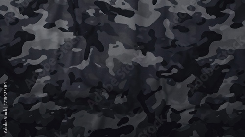 Camouflage pattern. Trendy dark gray camouflage fabric. Military texture. Dark background