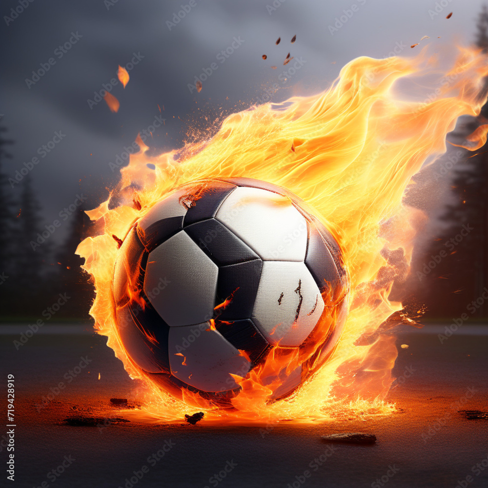 Fototapeta premium soccer ball in fire