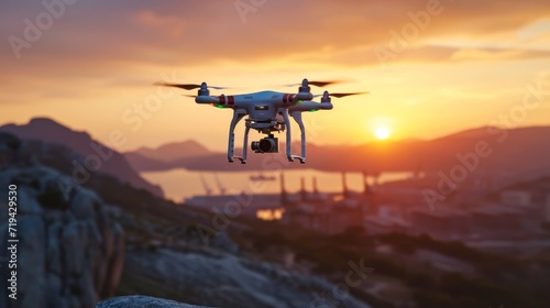 Drone quadcopter with digital camera photo