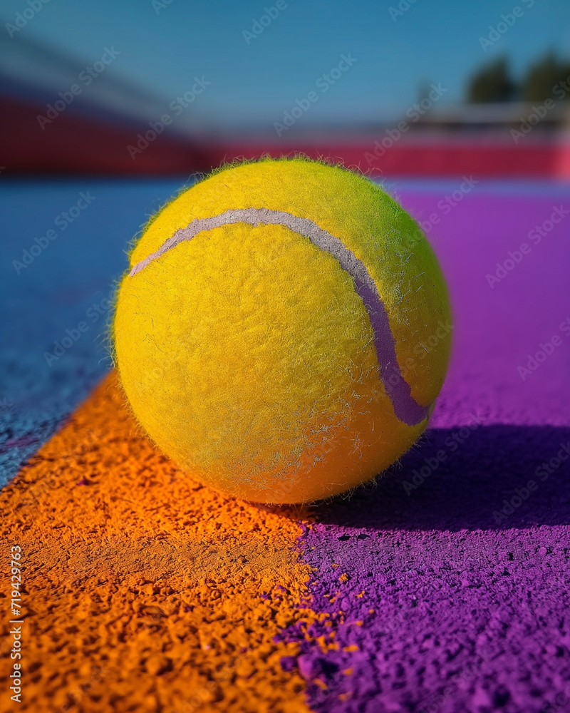 Close-up of a tennis ball lying on the court