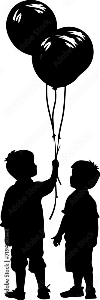 Two Child with Balloons Silhouette Illustration, Vector