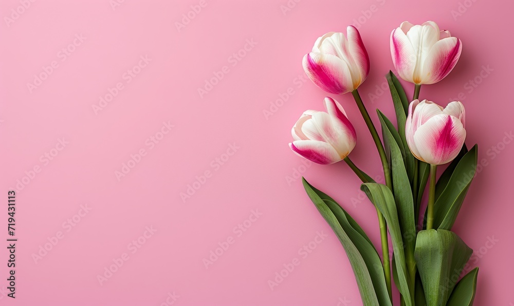 Elegant Pink Tulips on a Pastel Pink Background Signifying Love and Appreciation for Mother's Day
