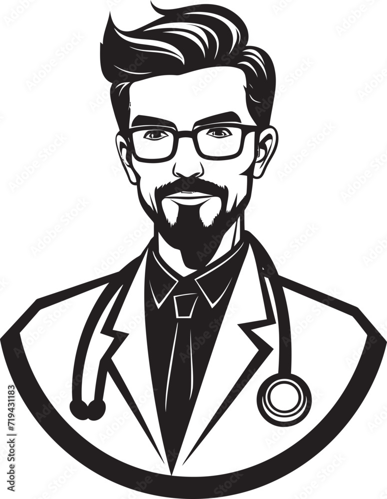Doctors Doodle Black and White StylePhysicians Black Ink Persona Vector Art