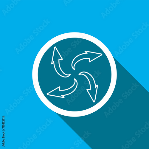 Outward arrow icon vector. Four Arrows icon vector in trendy flat style. Arrow pointing outward icon image, Arrow pointing outward icon illustration isolated on blue background