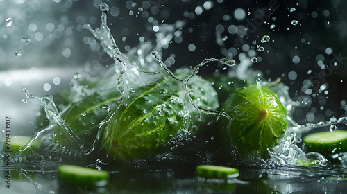  cucumbers being splashed with water in