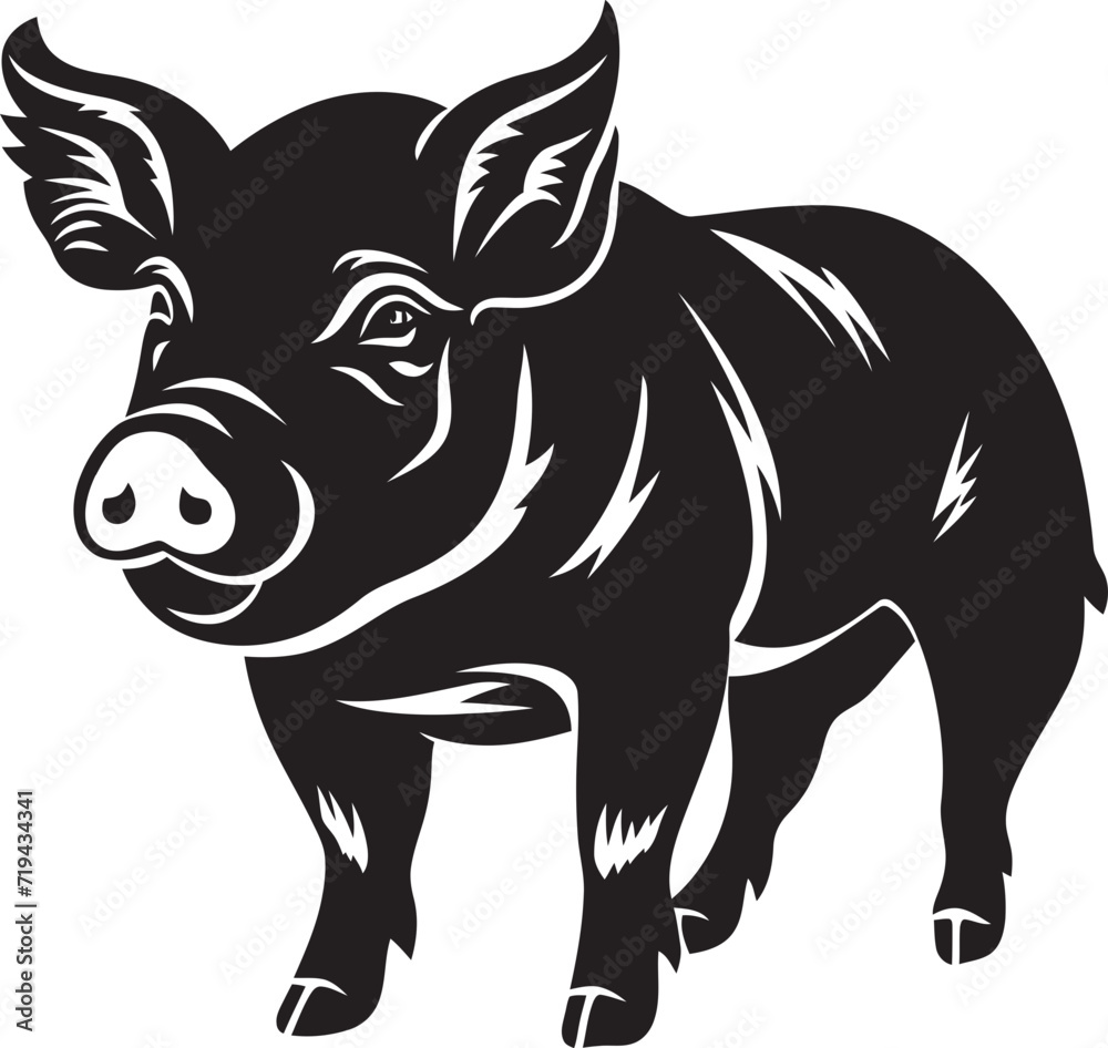 Shadowed Strokes Black Pig DesignNoir Nuances Stylish Pig Illustration
