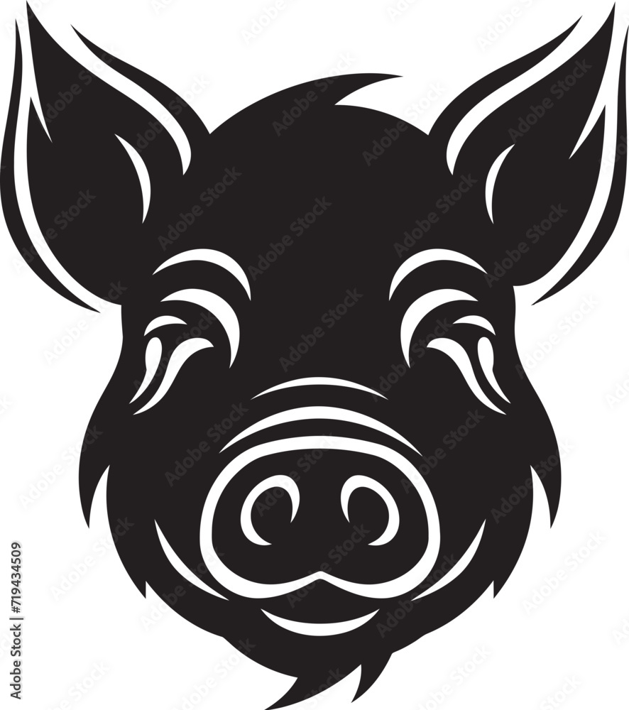 Charcoal Charm Stylish Pig IllustrationObsidian Overture Dark Pig Vector Art