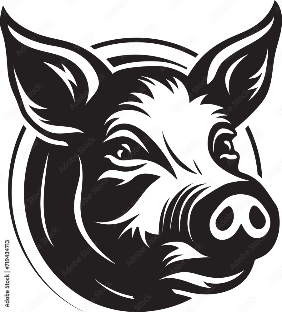 Shadowy Snuffles Black Pig SilhouetteNoir Hoofprint Stylish Pig Illustration