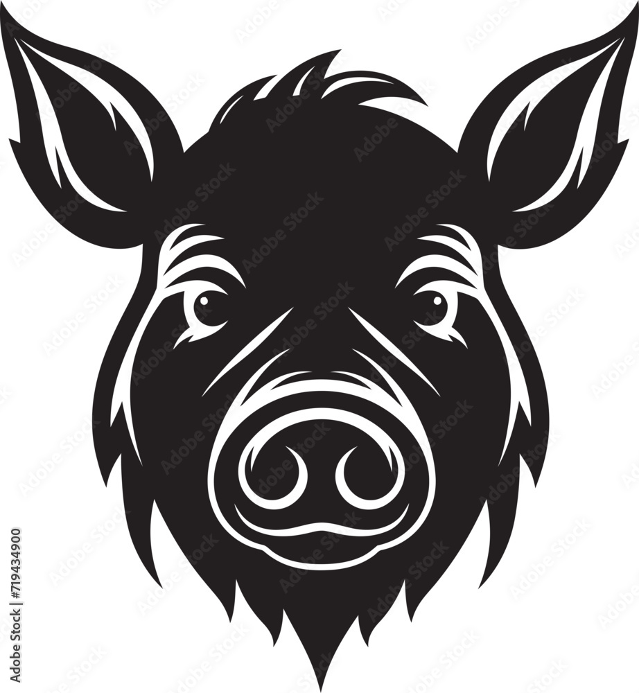 Matte Black Charm Dark Pig IllustrationObscured Outline Black Pig Vector