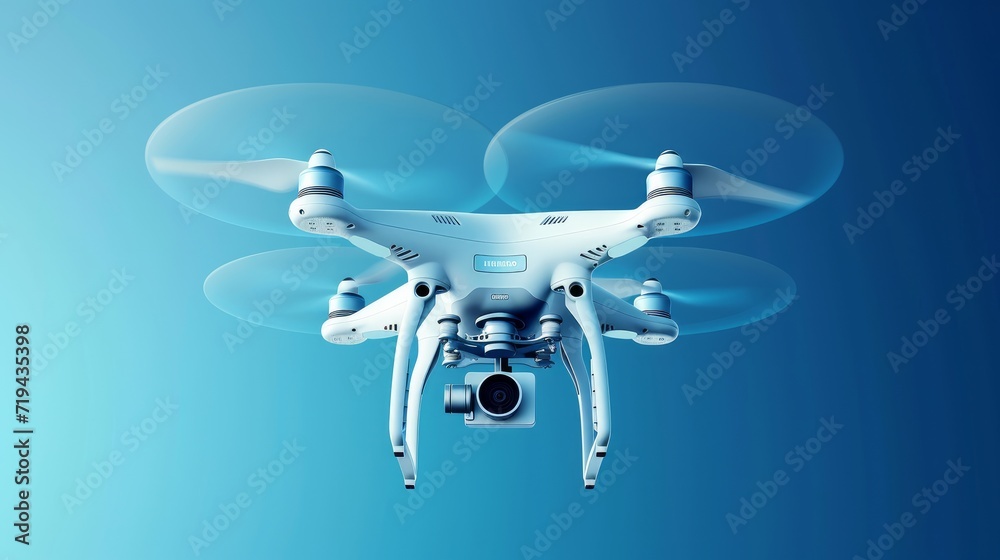 Realistic vector drone with a camera on a blue background Realistic vector drone with a camera on a blue background