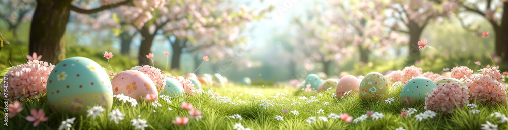 Easter Egg Hunt in Springtime Meadow Banner Easter Egg Hunt in Springtime Meadow Banner