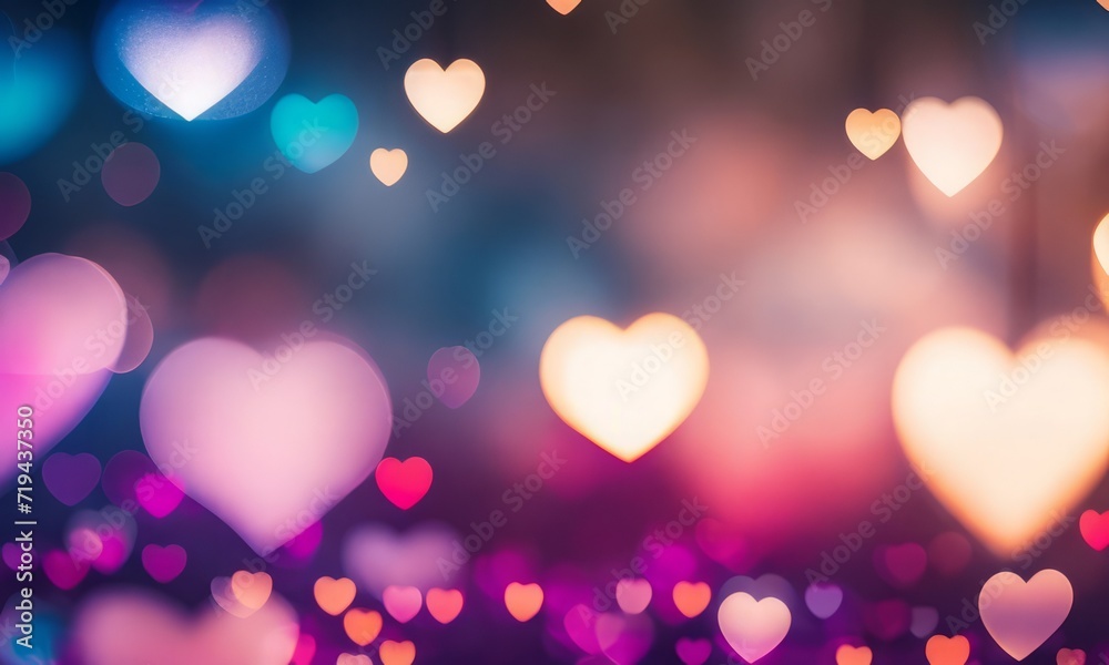 Valentine's Day background with hearts on bokeh background
