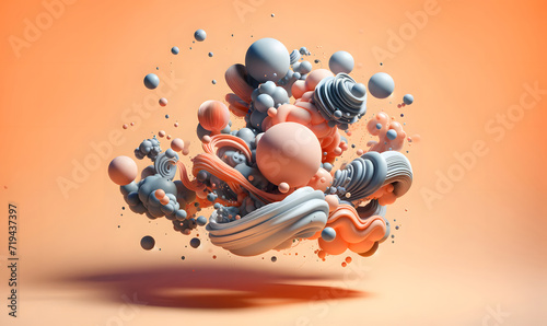 Abstract shapes and balls on orange background. Abstract colorful Oil Painting.