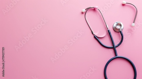 Stethoscope on pink background and copy space