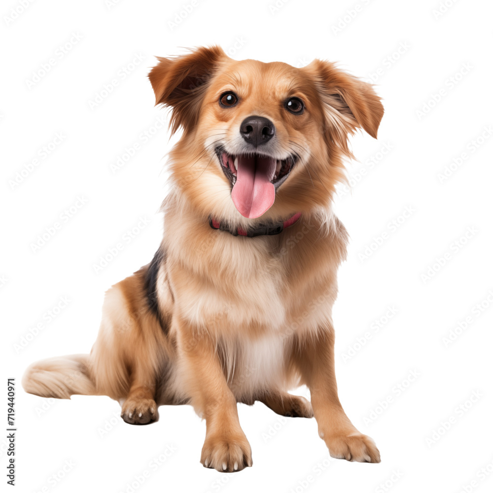 Happy golden retriever puppy isolated on transparent and white background. Generative ai