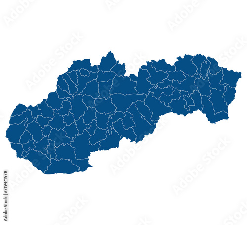 Slovakia map. Map of Slovakia in administrative provinces in blue color
