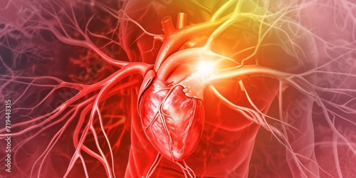 heart attack with emphasis on the affected coronary arteries and their blockages photo