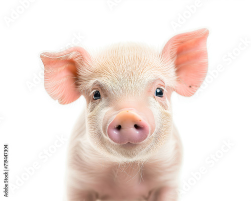 Curious Pink Piglet with Bright Eyes on a White Background