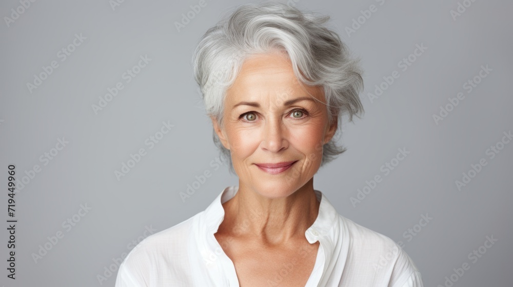 portrait of happy senior old aged woman in studio