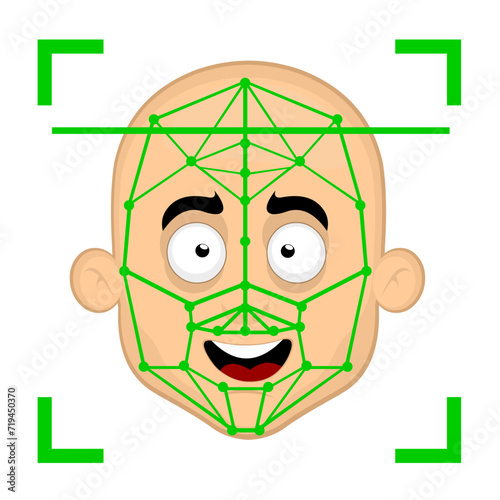 vector illustration technology scanner facial recognition of a bald man cartoon	