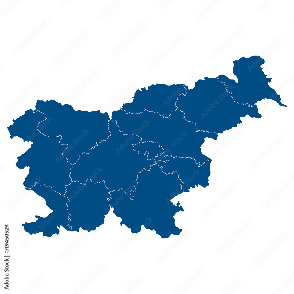Slovenia map. Map of Slovenia in administrative provinces in blue color