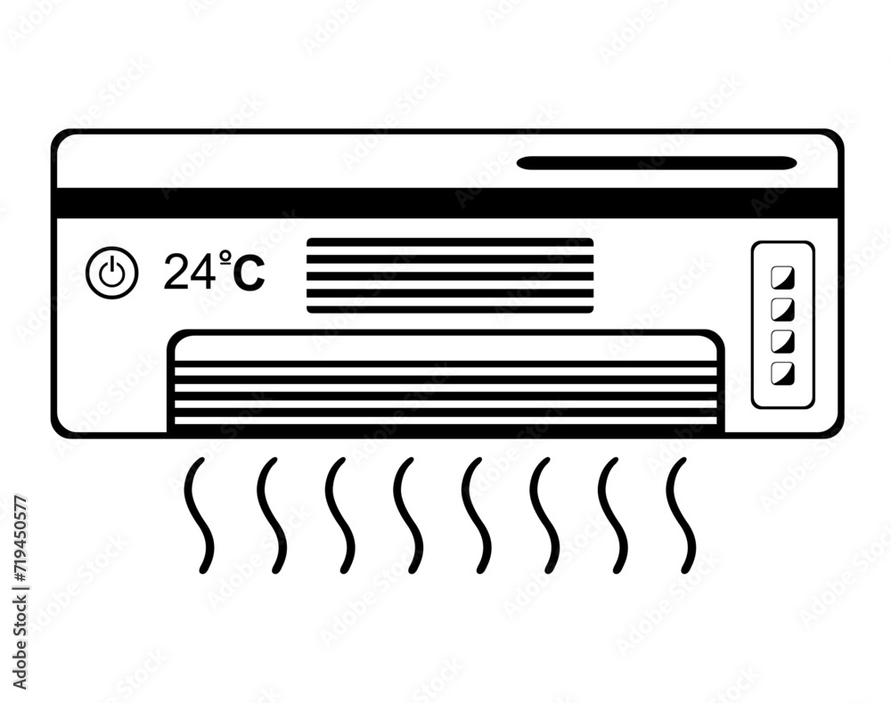 vector drawing illustration icon air conditioning with cooling waves pattern, drawn in black and white color