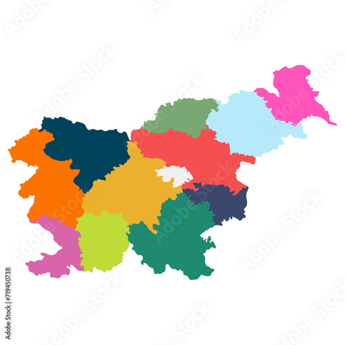 Slovenia map. Map of Slovenia in administrative provinces in multicolor