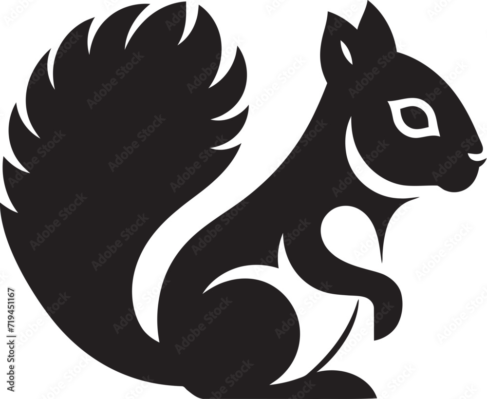 Elegant Squirrel Design Vector Art in BlackWhimsical Squirrel Outline Black and White Vector