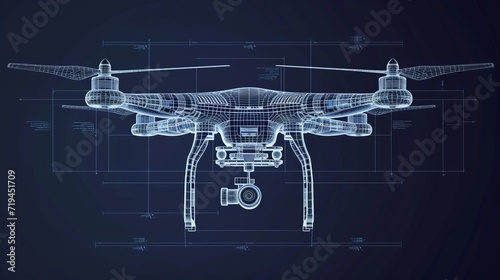 Vector Quadcopter or drone line blueprint wireframe photo