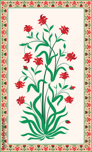 Traditional Indian Mughal floral Motif vector design. Botanical floral ethnic motif.