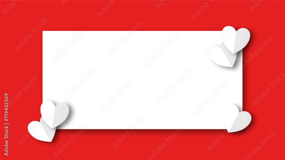 white heart shape paper cut on the red pastel background. Space for text. blank zone for fill text or font. valentine day festival. white heart shape paper cut on the red pastel background. Space for text. blank zone for fill text or font. valentine day festival.