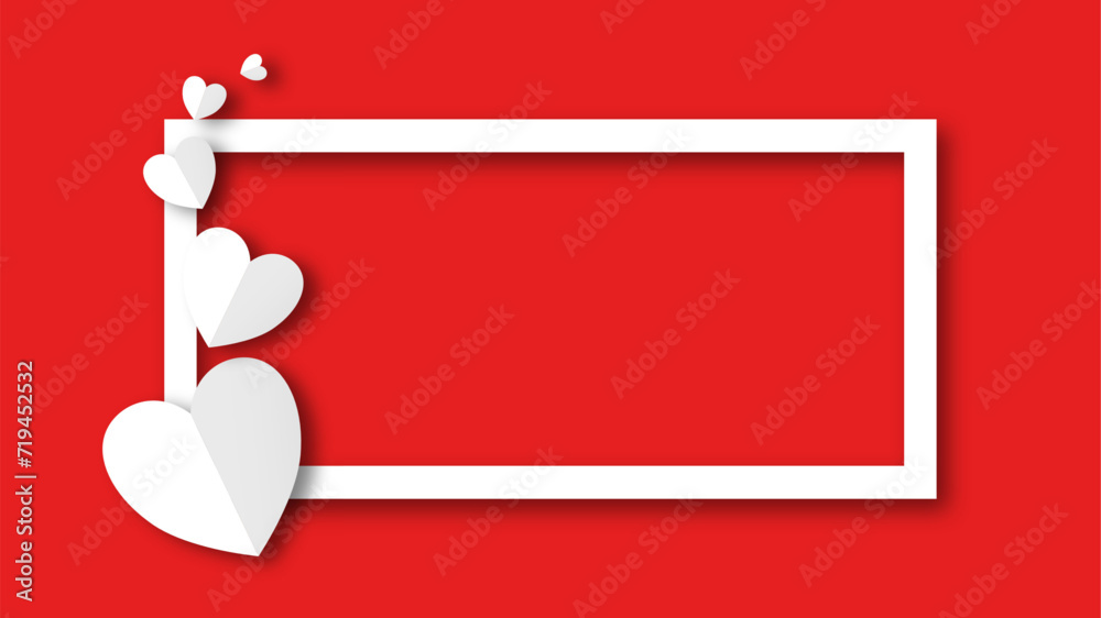 white heart shape paper cut on the red pastel background. Space for text. blank zone for fill text or font. valentine day festival.