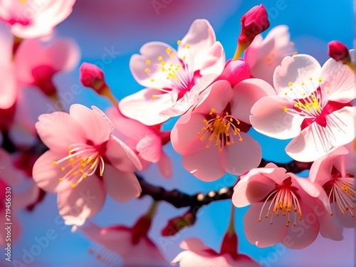 Pink Cherry Blossoms branches in spring photo