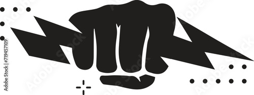 Hand holding electricity light bolt Fist hand holding thunder bolt vector

