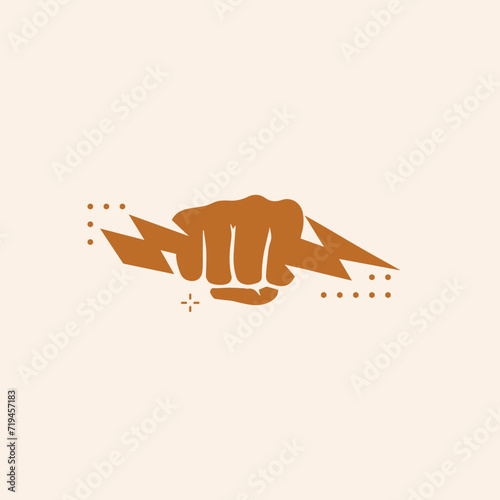 Hand holding electricity light bolt Fist hand holding thunder bolt vector