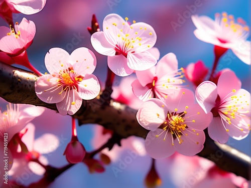 Pink Cherry Blossoms branches in spring photo